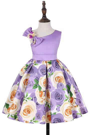 Vestido de Menina Floral Roxo Sem Mangas